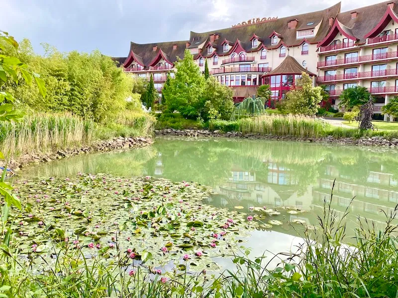 Exterior of Les Pagodes de Beauval and water lilies